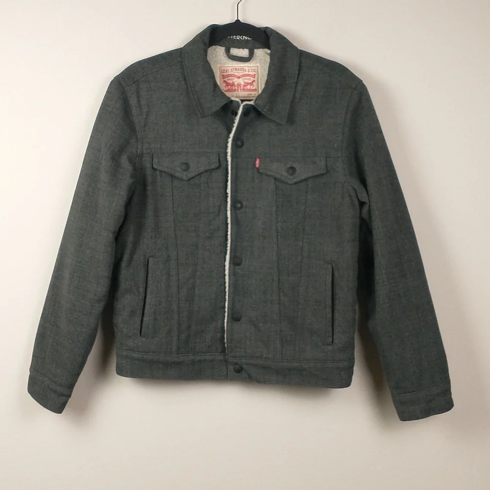 Levi's x Outerknown Trucker Jacket Mens Small Gray Faux Sherpa Lined